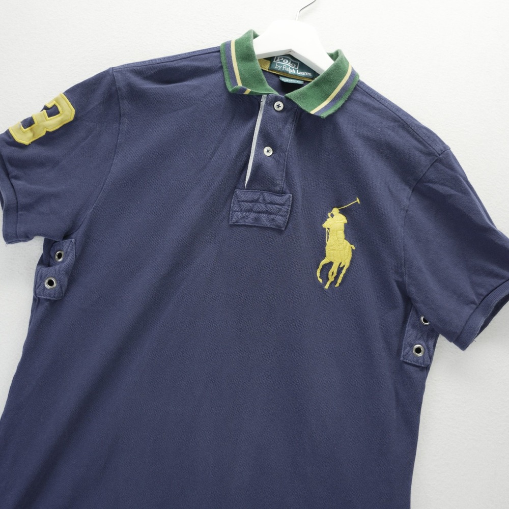 Polo Ralph Lauren Mens Navy Blue Big Pony Custom Fit Polo Shirt Short Sleeve XL